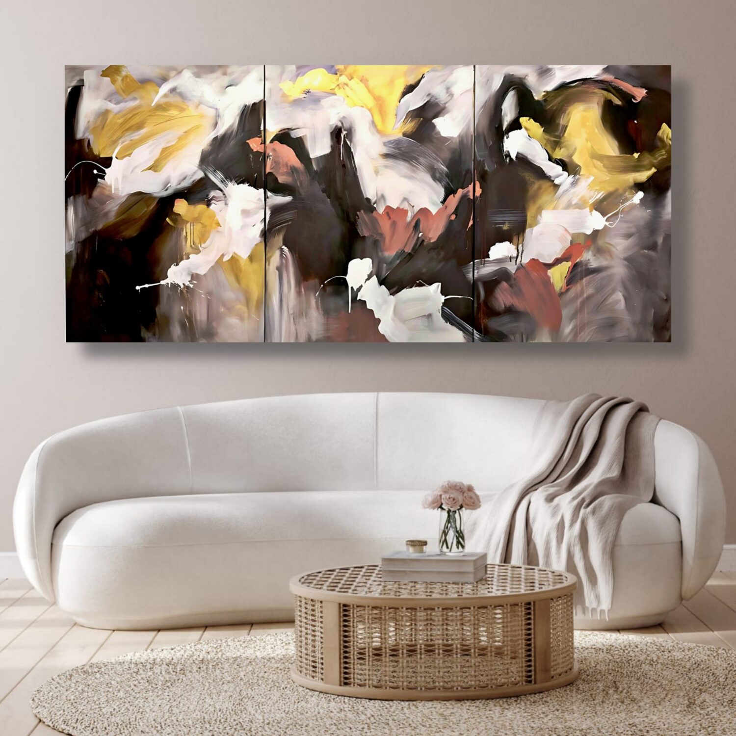 Abstract painting by Selda Bergman in living room interior