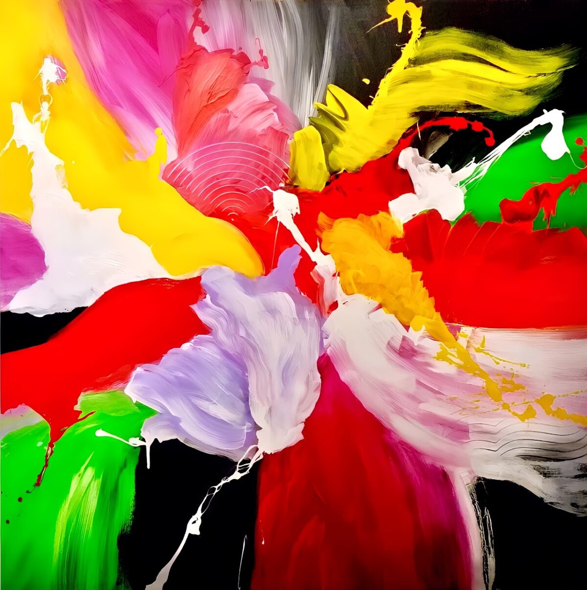 Abstract Painting - Rainbow Revelry 100x100 cm