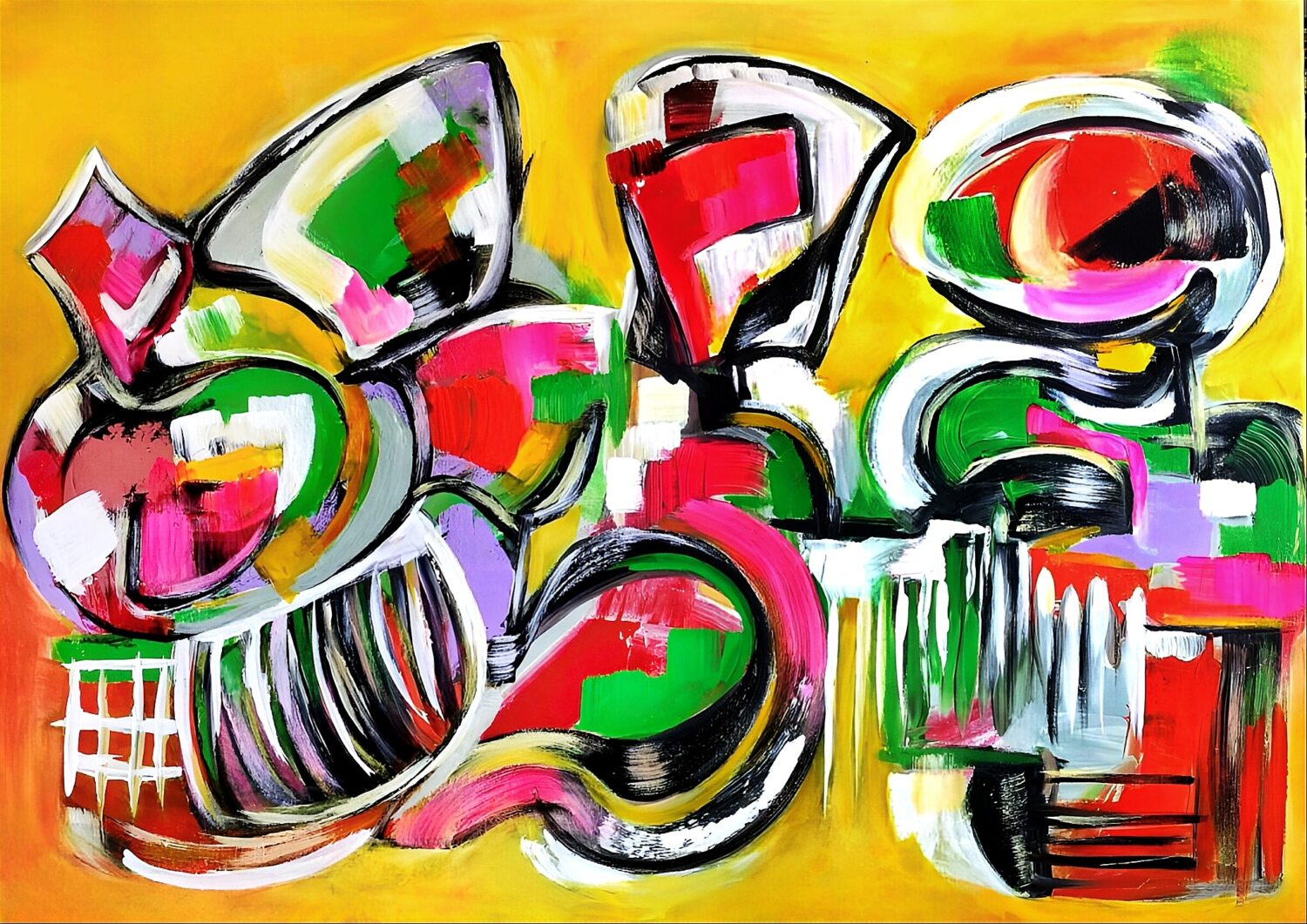 Geometric abstract art piece by Selda Bergman in a balanced geometric composition details