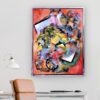 Geometric abstract art piece by Selda Bergman with layered structural patterns and sharp linear elements.