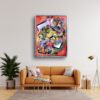 Geometric abstract art piece by Selda Bergman with layered structural patterns in a dynamic geometric layout int he room