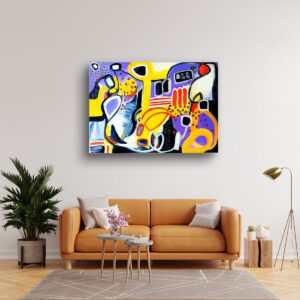 Layered acrylic abstract composition by Selda Bergman with rich textured surfaces