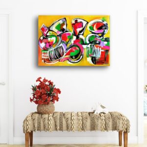 Geometric abstract art piece by Selda Bergman with bold angular shapes