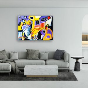 Layered acrylic abstract composition by Selda Bergman featuring bold color depth