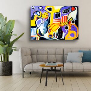 Layered acrylic abstract composition by Selda Bergman with multi‑tone blended layers