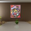 Geometric abstract art piece by Selda Bergman with layered structural patterns and multi‑level abstract form in the office wall