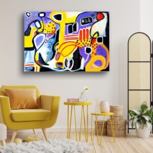 Layered acrylic abstract composition by Selda Bergman using dynamic overlapping strokes