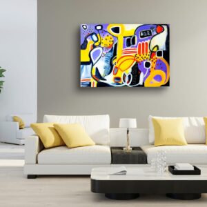 Layered acrylic abstract composition by Selda Bergman in a contemporary color palette
