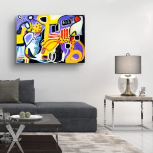 Layered acrylic abstract composition by Selda Bergman with expressive textured details