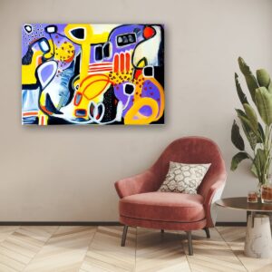 Layered acrylic abstract composition by Selda Bergman showcasing complex color layering