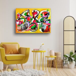 Geometric abstract art piece by Selda Bergman in contrasting color blocks