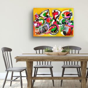 Geometric abstract art piece by Selda Bergman with layered structural patterns