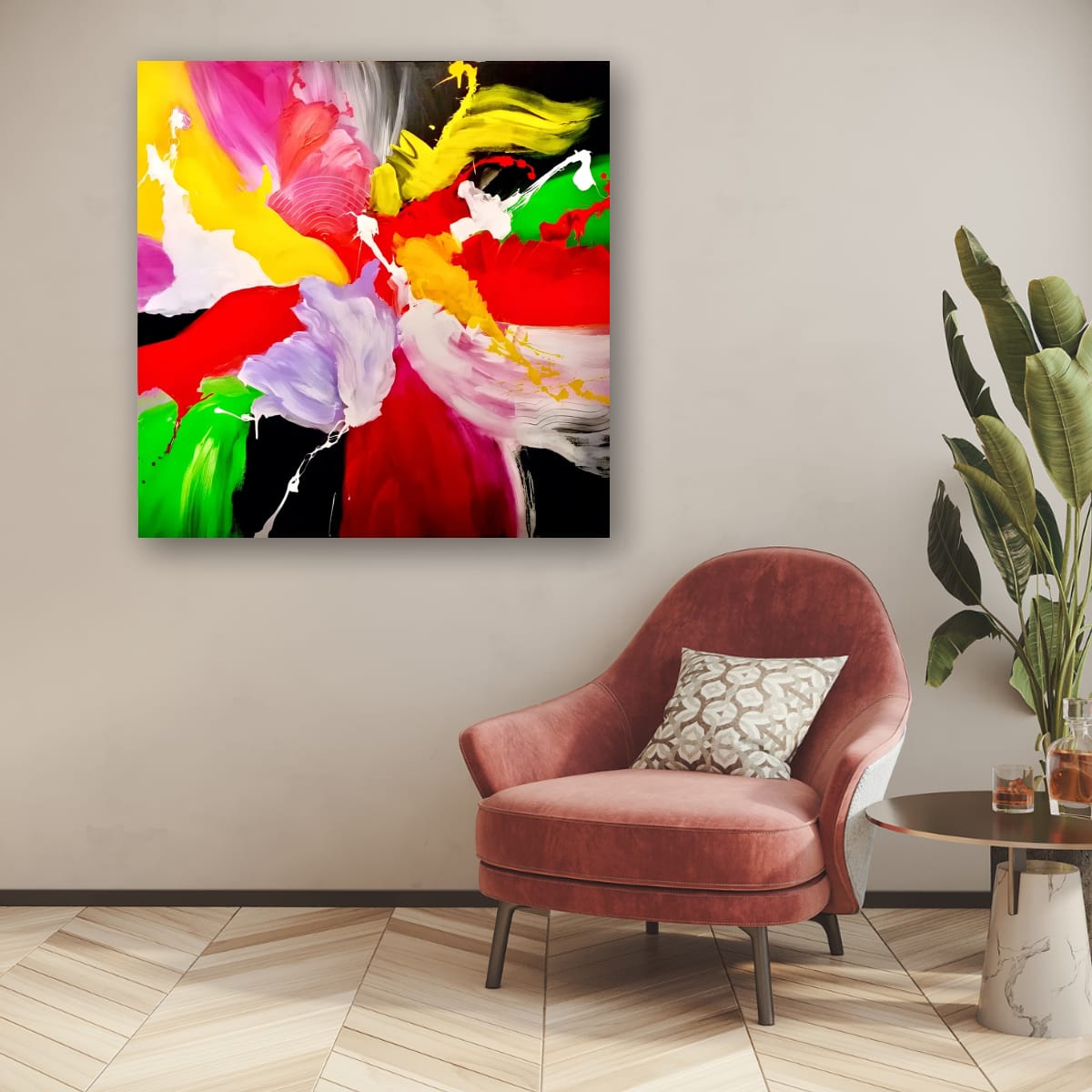 Abstract Painting - Rainbow Revelry 100x100 cm - Image 5