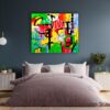 Geometric abstract art piece by Selda Bergman in the room view