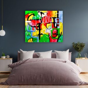 Geometric abstract art piece by Selda Bergman in the room view