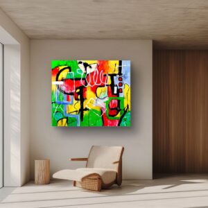 Geometric abstract art piece by Selda Bergman in the house