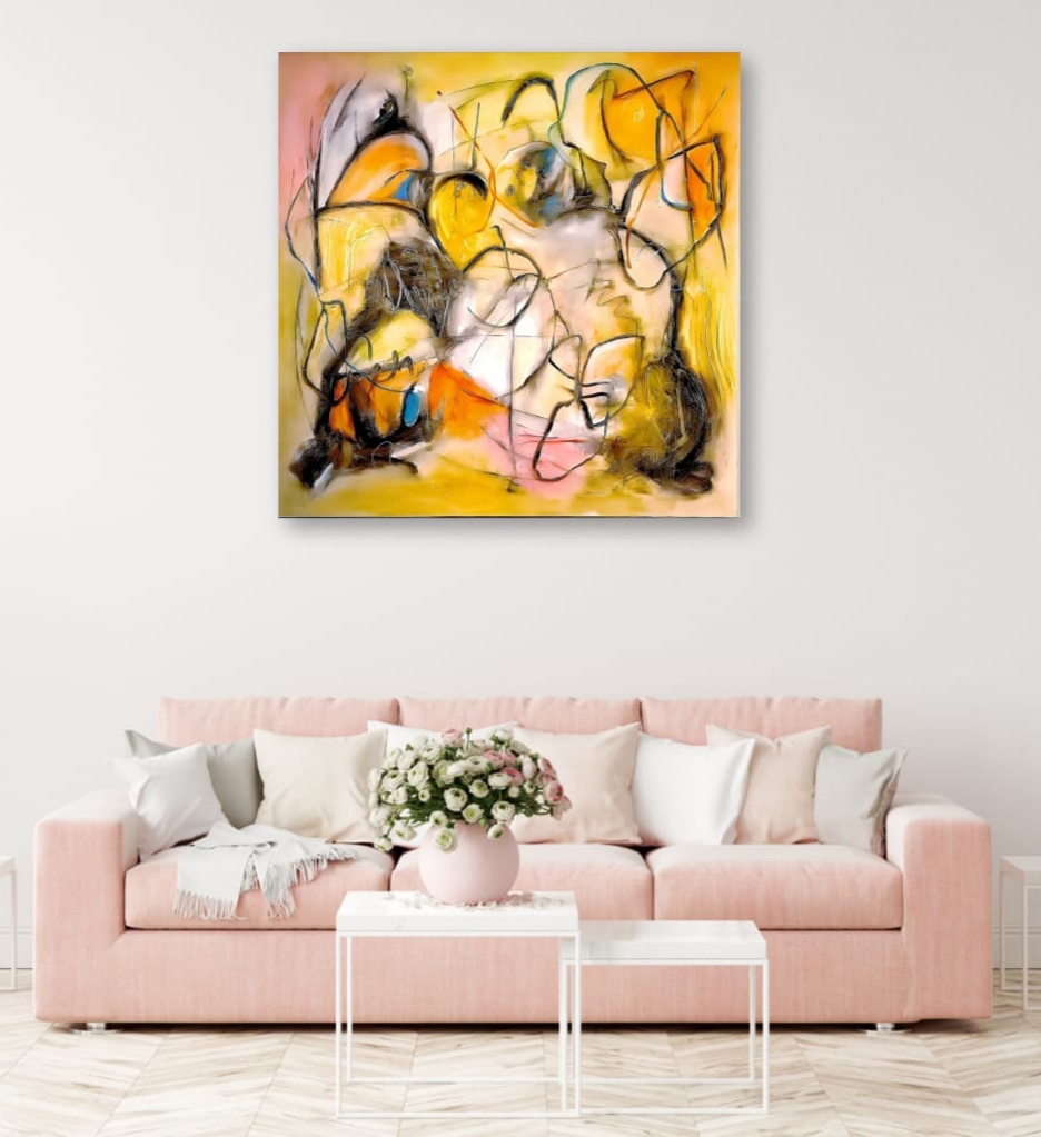 Cubistic Painting - Glowing Dreams 100x100 cm - Image 2