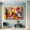 Large contemporary abstract wall art by Selda Bergman on the grey wall