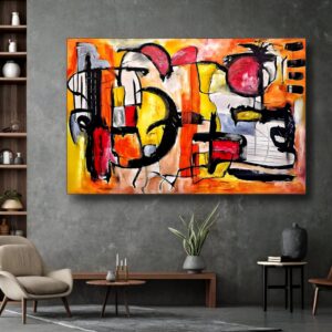 Large contemporary abstract wall art by Selda Bergman in the dark room