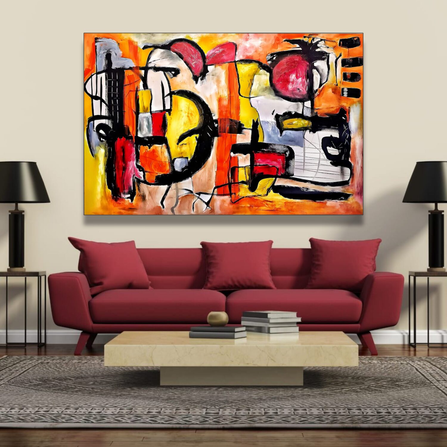 Large contemporary abstract wall art by Selda Bergman- on the wall