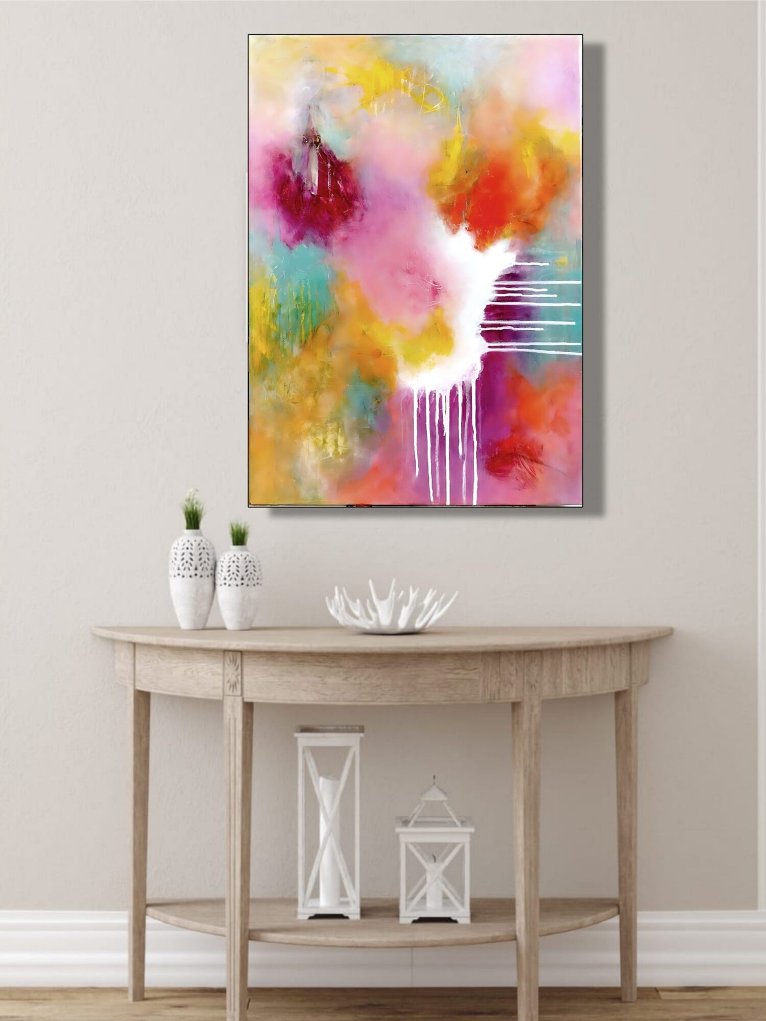 Soft pastel‑tone abstract canvas by Selda Bergman in a serene contemporary palette